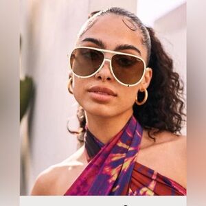 Quay HIGH PROFILE Bone Frame‎ Brown Fawn Lens polarized aviator sunglasses new